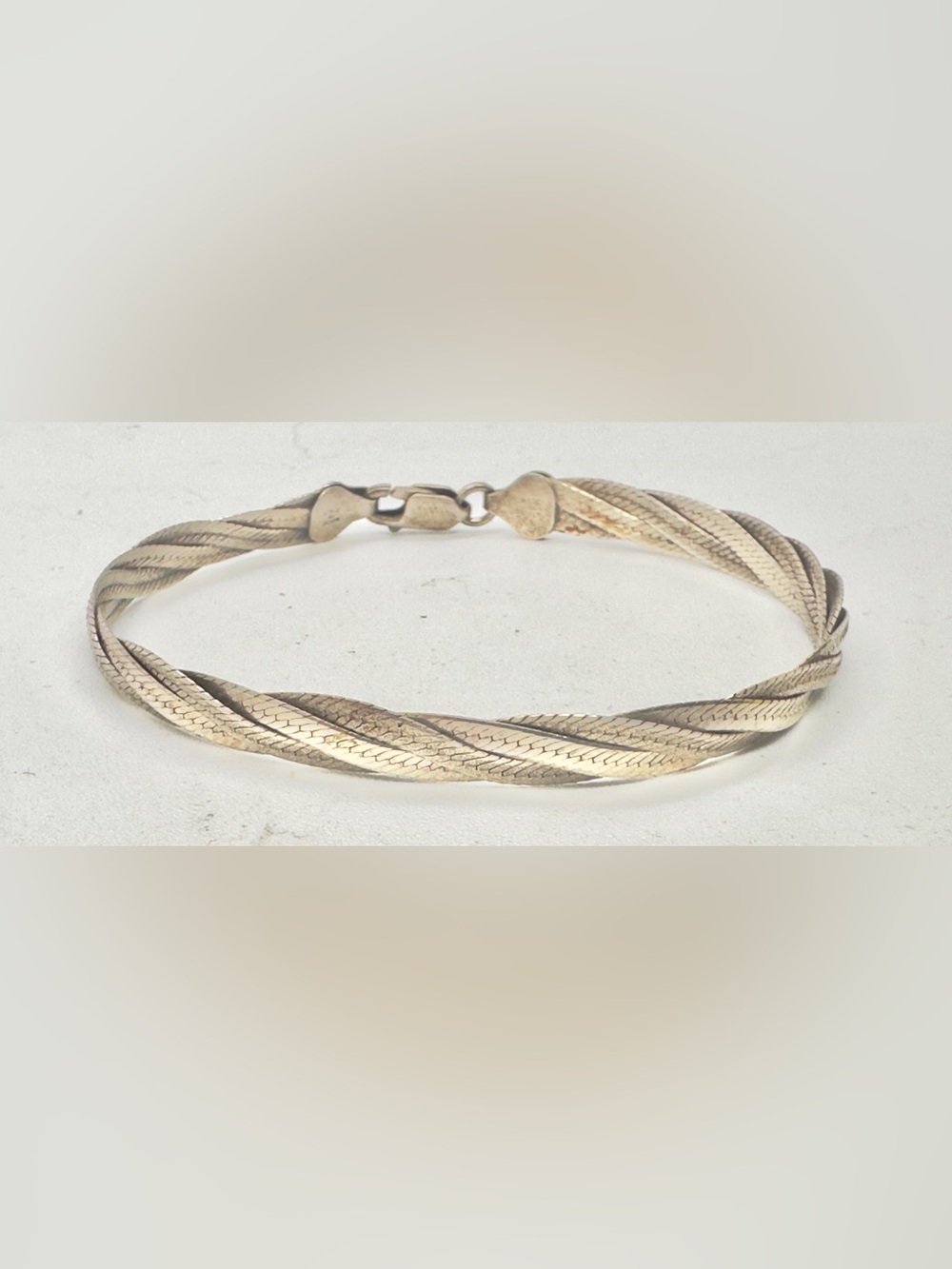 Milnor Italy 925 Sterling Silver Bracelet Braided Flat Herringbone 7.5”